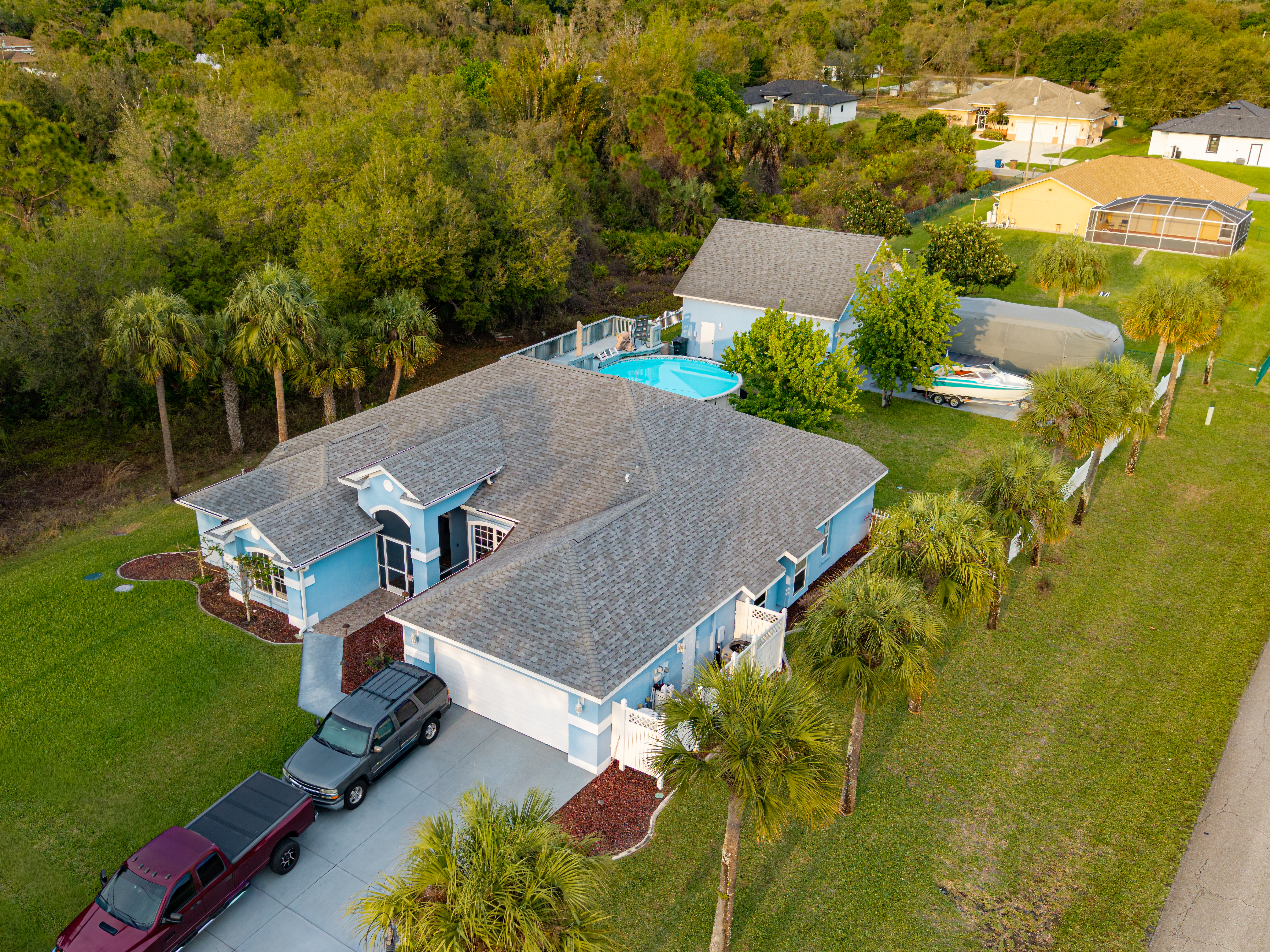 Aerial view of a property from the front